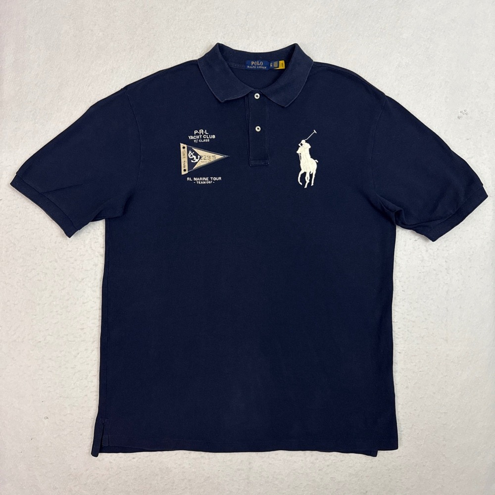Polo Ralph Lauren Mens Large Tall Navy Yacht Club Big Pony Mesh Polo Shirt LT